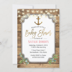 Invitation Ancre d'or rustique Éclairage Baby shower de grang