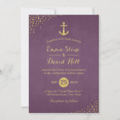 Invitation Ancre dorée moderne Mariage nautique violet (Devant)
