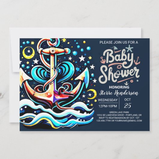 Invitation Ancre en ligne Baby shower Boho (Devant)