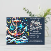 Invitation Ancre en ligne Baby shower Boho (Debout devant)