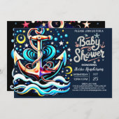Invitation Ancre en ligne Baby shower Boho (Devant / Derrière)