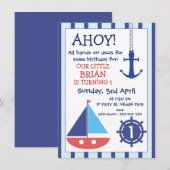 Invitation Ancre Et Bateau À Voile Nautique Anniversaire Invi (Devant / Derrière)