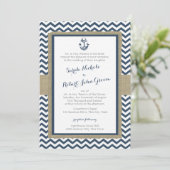 Invitation Ancre et Chevron Navy Blue Rustic Mariage (Debout devant)
