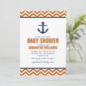 Invitation Ancre et Chevrons Baby shower nautique {tangerine} (Debout devant)