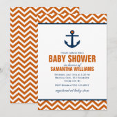 Invitation Ancre et Chevrons Baby shower nautique {tangerine} (Devant / Derrière)