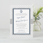 Invitation Ancre et Mariage bleu et gris Chevron Navy (Debout devant)