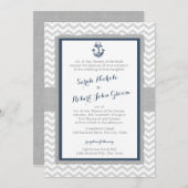 Invitation Ancre et Mariage bleu et gris Chevron Navy (Devant / Derrière)