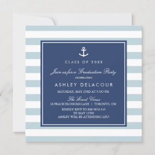 Invitation Ancre et rayures Baby shower bleu clair