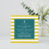 Invitation Ancre et rayures | Baby shower Turquoise et moutar (Debout devant)