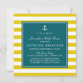 Invitation Ancre et rayures | Baby shower Turquoise et moutar (Devant)