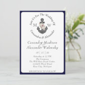 Invitation Ancre florale avec Rope Beach Mariage Marine Blue (Debout devant)