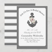 Invitation Ancre florale blanc argent gris Mariage nautique (Devant / Derrière)