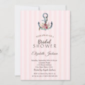 Invitation Ancre florale Fête des mariées rayée rose (Devant)