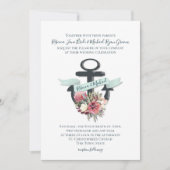 Invitation Ancre florale Mariage d'aquarelle marine (Devant)