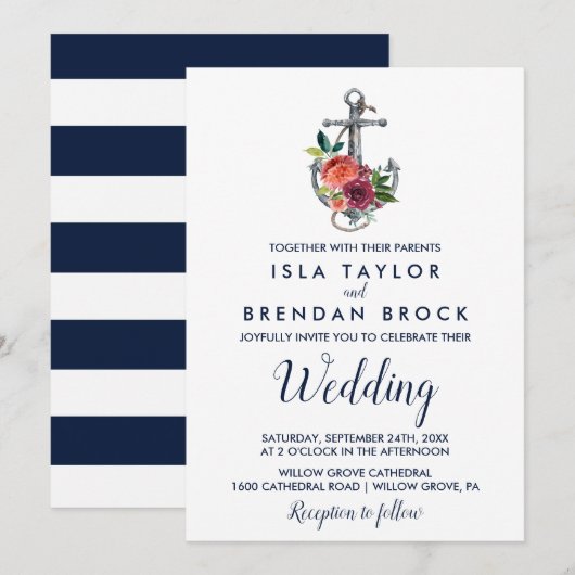 Invitation Ancre florale | Mariage d'automne (Devant / Derrière)