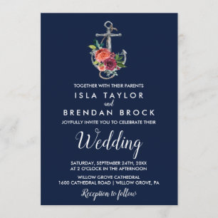 Invitation Ancre florale Mariage d'automne de la Marine