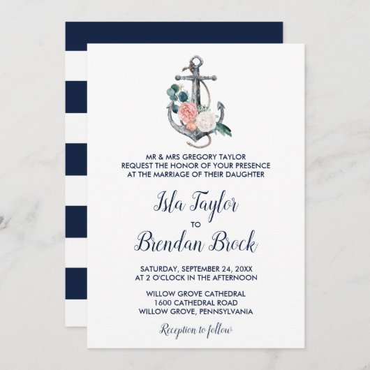Invitation Ancre florale | Mariage officiel d'été (Devant / Derrière)