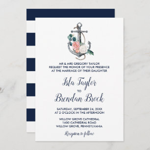 Invitation Ancre florale Mariage officiel d'été
