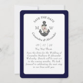 Invitation Ancre florale Marine Bleu Blanc Mariage nautique (Devant)
