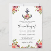 Invitation Ancre florale marine  bleu Mariage (Devant)