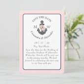 Invitation Ancre florale Marine bleu rose Mariage nautique (Debout devant)