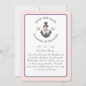 Invitation Ancre florale Marine bleu rose Mariage nautique (Devant)