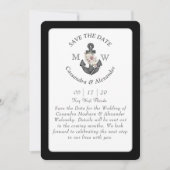 Invitation Ancre florale noir blanc gris Mariage nautique (Devant)
