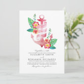 Invitation Ancre florale rose| Nautique| Mariage de plage (Debout devant)