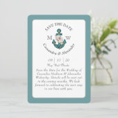 Invitation Ancre florale Turquoise Aqua Blue Mariage nautique (Debout devant)