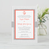 Invitation Ancre Gris Gris Gris Mariage corail (Debout devant)