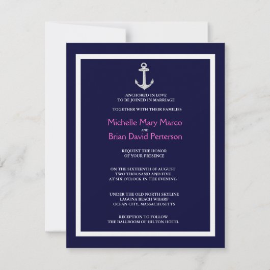 Invitation ANCRE l Destination nautique Mariage thématique (Devant)