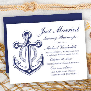 Invitation Ancre Mariage Marine Bleu Nautique Juste Marié