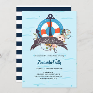 Invitation Ancre marine Baby shower floral bleu de la marine