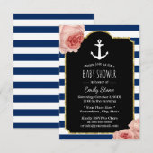 Invitation Ancre marine Baby shower floral Vintage (Devant / Derrière)