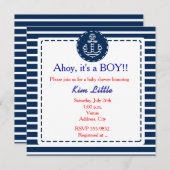 Invitation Ancre marine Baby shower rayé bleu marine (Devant / Derrière)