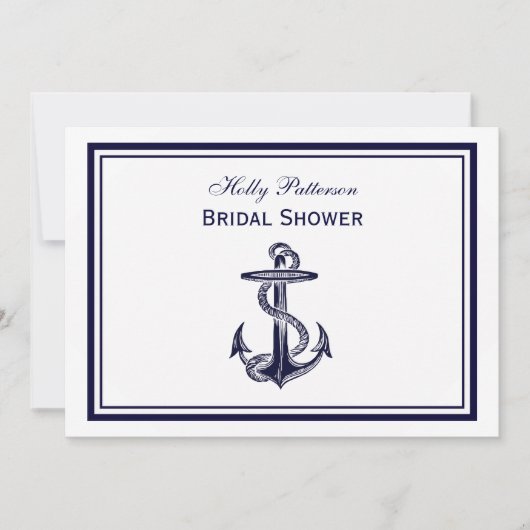 Invitation Ancre marine Bleu encadré 2H Fête des mariées (Devant)