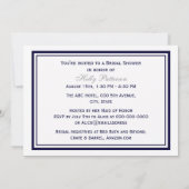 Invitation Ancre marine Bleu encadré 2H Fête des mariées (Dos)