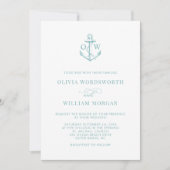 Invitation Ancre marine Bleu Monogramme Mariage (Devant)