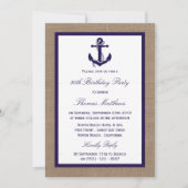 Invitation Ancre marine Burlap Beach fête d'anniversaire (Devant)