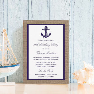 Invitation Ancre marine Burlap Beach fête d'anniversaire