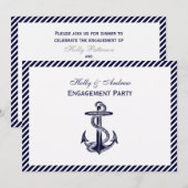 Invitation Ancre marine Diag Stripe 2H Fiançailles (Devant / Derrière)