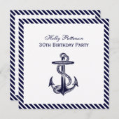 Invitation Ancre marine Diag Stripe 2SQ Anniversaire Jeu (Devant / Derrière)