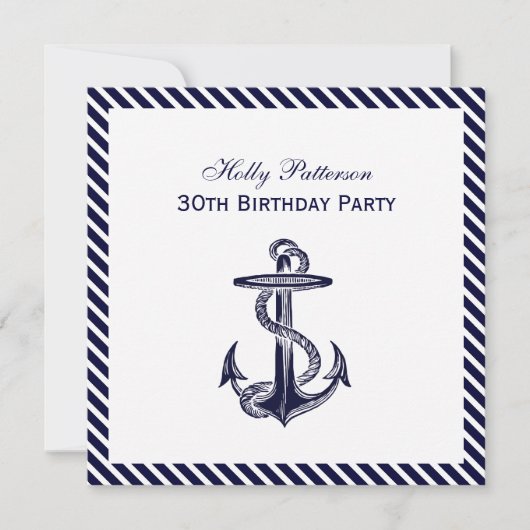 Invitation Ancre marine Diag Stripe 2SQ Anniversaire Jeu (Devant)