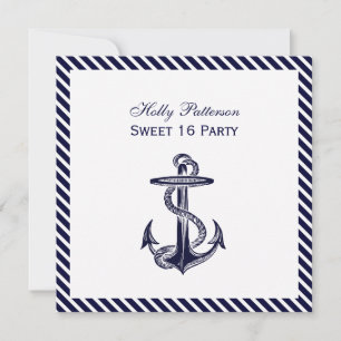 Invitation Ancre marine Diag Stripe 2SQ Sweet 16