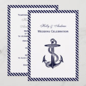 Invitation Ancre marine Diag Stripe 2V Mariage (Devant / Derrière)