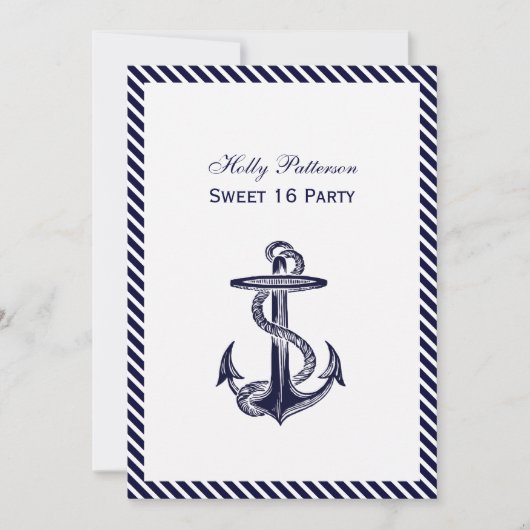Invitation Ancre marine Diag Stripe 2V Sweet 16 (Devant)