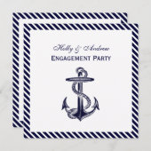 Invitation Ancre marine Diag Stripe Fiançailles 2SQ (Devant / Derrière)
