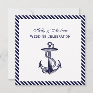Invitation Ancre marine Diag Stripe Mariage 2SQ