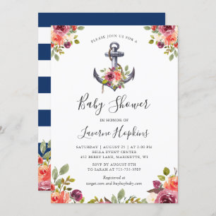 Invitation Ancre marine florale Baby shower de la flotte