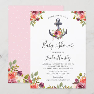 Invitation Ancre marine moderne Baby shower floral féminin